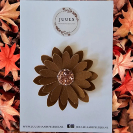 Haarspeldje autumn big flower chocolate brown