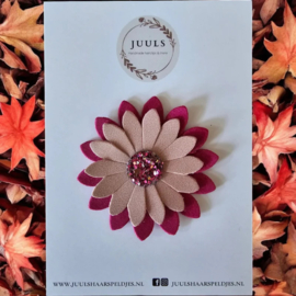 Haarspeldje autumn big flower old pink & fuchsia glitter