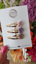 Haarspeldje mini wol flower set purple (3 pieces)