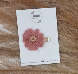 Haarspeldje Wol Flower oud roze