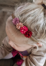 Diadeem leren bloem pink collours