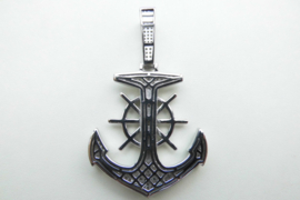 Zilveren anker hanger iced met zirkonia steentjes.