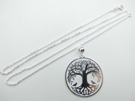 Zilveren levensboom hanger met ketting.