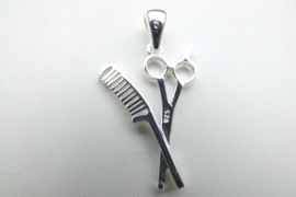 Zilveren kapper schaar en kam hanger.