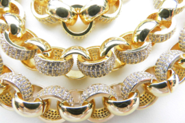 18K vergulde lontai ketting met zirkonia steentjes. (iced)