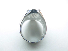 Zilveren ring met zirkonia steentjes.