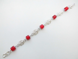 Zilveren mattenklopper rode ingi boca kralen bracelet.