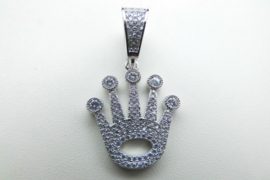 Zilveren zirkonia kroon hanger.