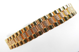 18K vergulde horlogeband schakel bracelet met zirkonia steentjes. (iced)