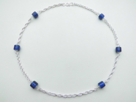 Zilveren tarate ketting met blauwe ingi boca kralen (50 cm)