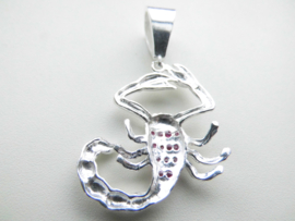 Zilveren schorpioen hanger met rode zirkonia steentjes.