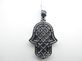 Zilveren "Hand van Fatima" hanger vol gezet met zirkonia steentjes. (Iced Out)