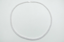Zilveren horlogeband schakel ketting met zirkonia steentjes.
