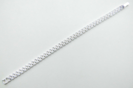 Zilveren horlogeband schakel bracelet met zirkonia steentjes.