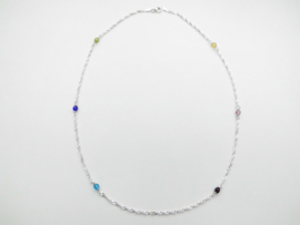 Zilveren regenboog kleuren kralen singapore ketting. (60 cm)