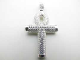 Zilveren anch kruis hanger vol gezet met zirkonia steentjes. (Iced Out)
