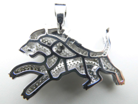 Zilveren leeuw hanger vol gezet met zirkonia's (Iced Out)