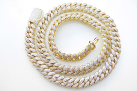 18K vergulde Cuban ketting. (iced)