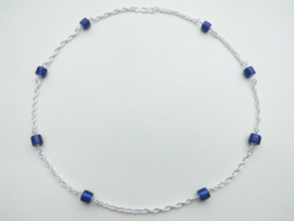 Zilveren tarate ketting met blauwe ingi boca kralen (60 cm)