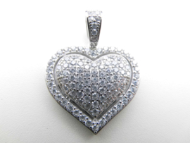 Zilveren hart hanger vol gezet met zirkonia steentjes. (Iced Out)