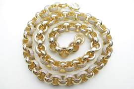 18K vergulde lontai ketting met zirkonia steentjes. (iced)