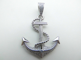 Zilveren anker hanger Iced Out met zirkonia steentjes. (Iced Out)