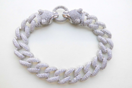 Zilveren Jaguarkoppen bracelet met zirkonia steentjes en rode ogen.