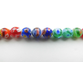 Rood/groen/blauw bloem kralen snoer met zilveren sluiting.