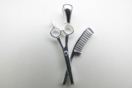 Zilveren kapper schaar en kam hanger.