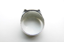 Zilveren rode steen cachet ring.