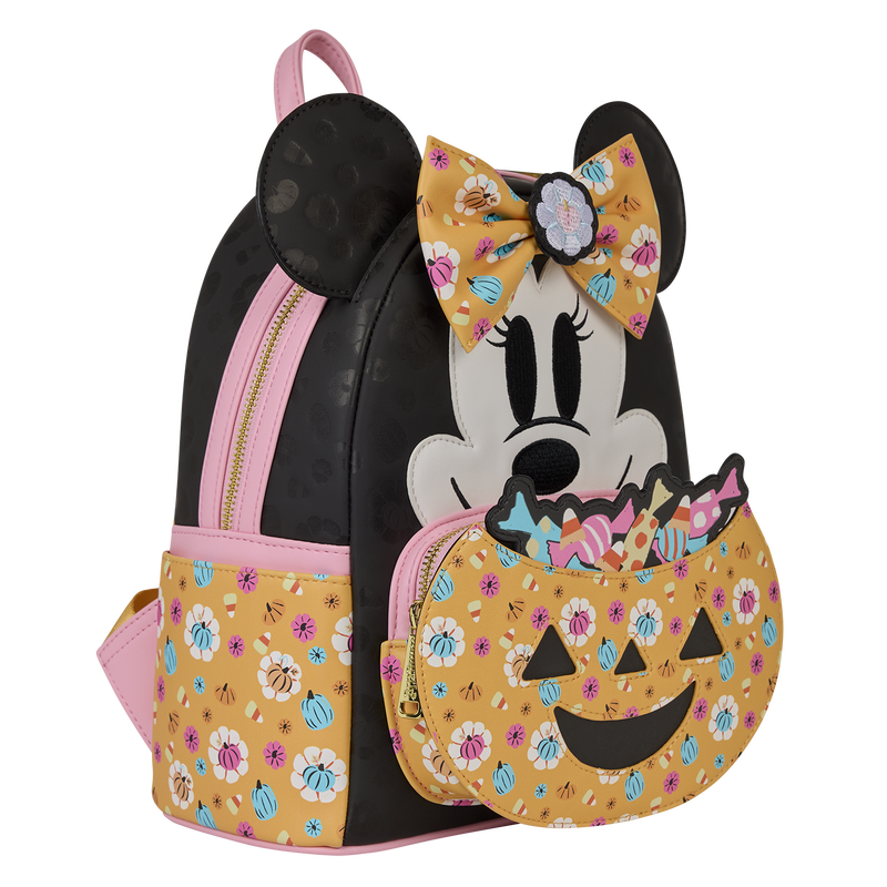 Loungefly Minnie Mouse Cosplay Floral Pumpkin Glow Candy Corn-Scented Mini Backpack