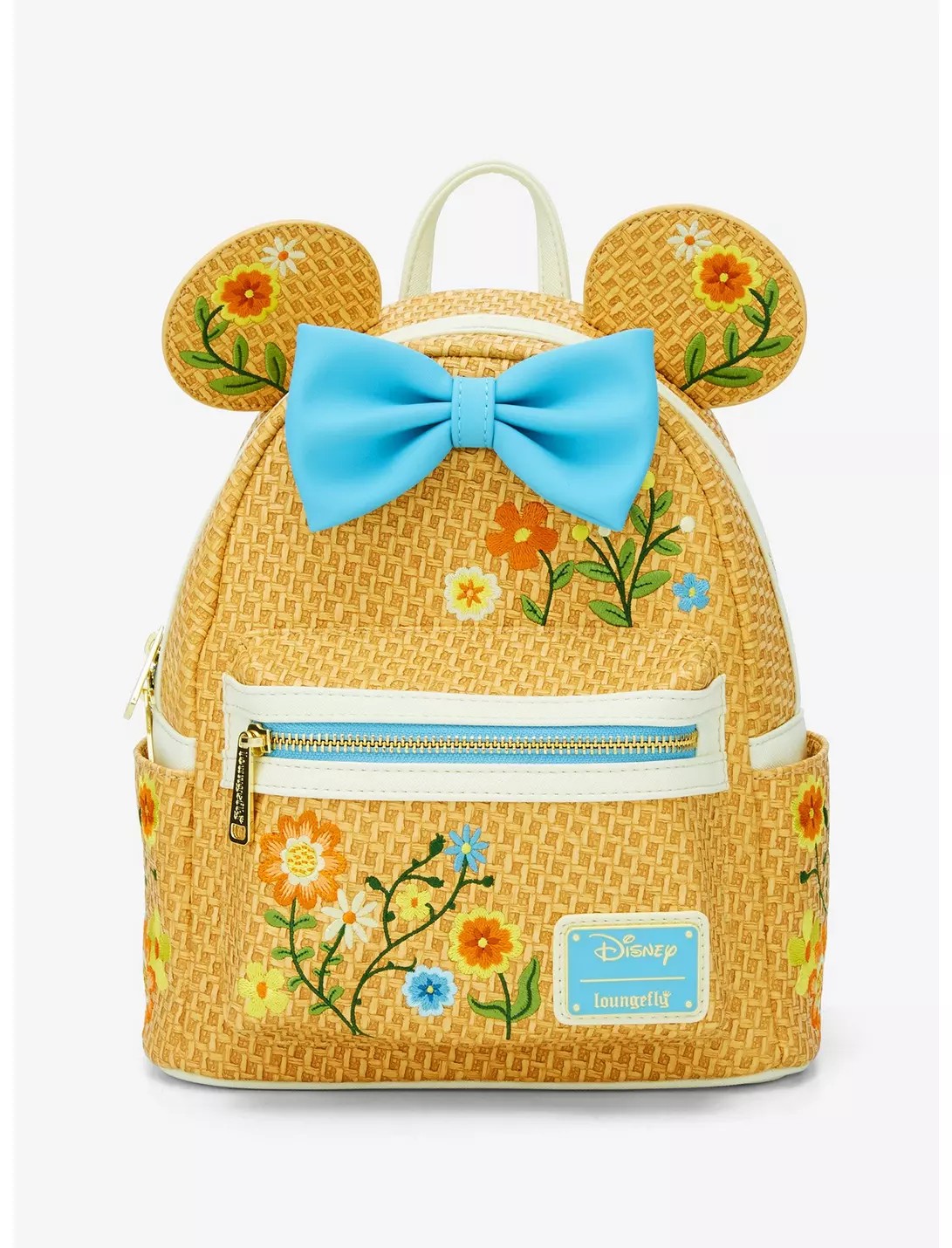 Loungefly Disney Minnie Mouse Raffia Floral Ears Mini Backpack