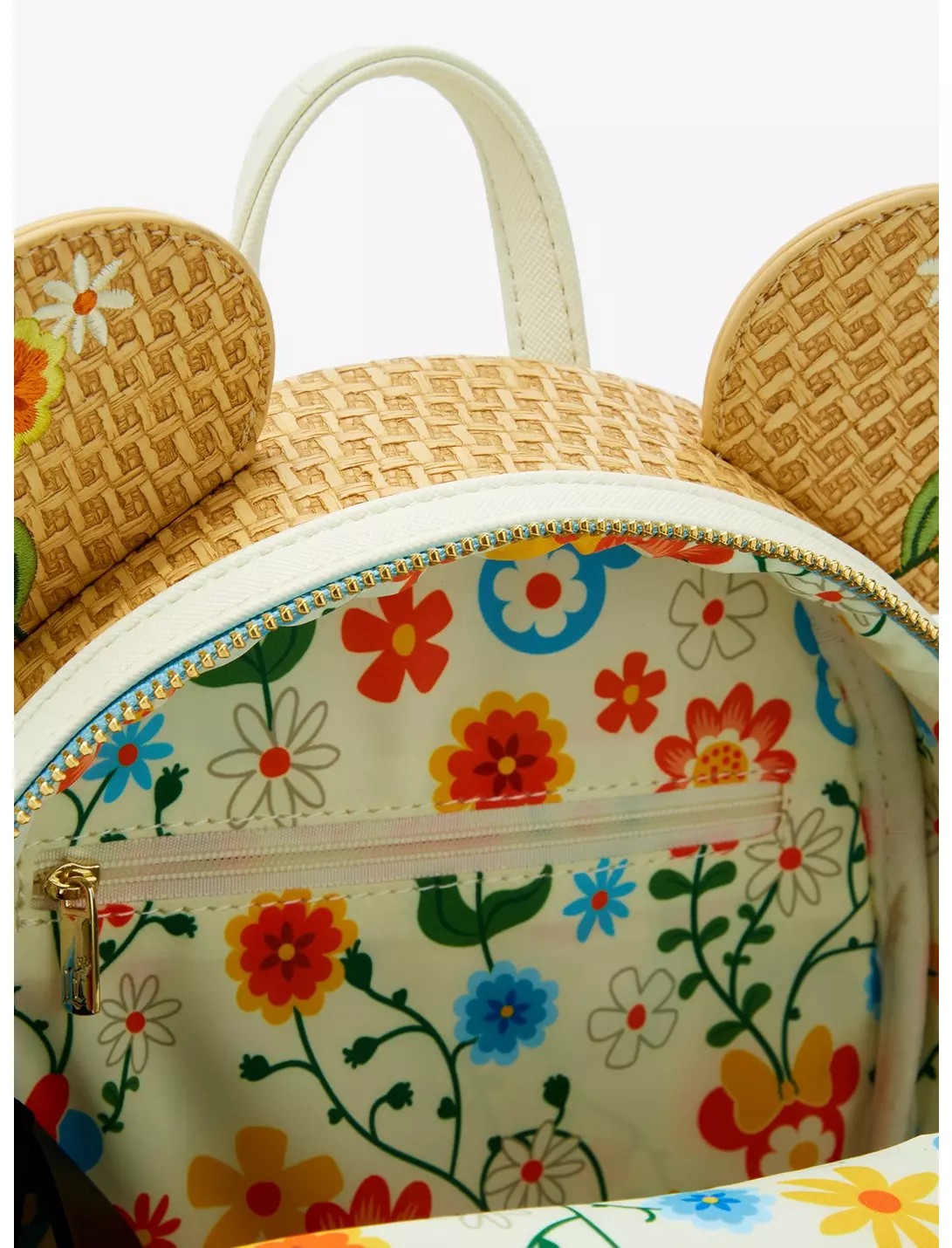 Loungefly Disney Minnie Mouse Raffia Floral Ears Mini Backpack