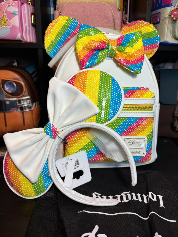 Loungefly Pride  Disney Minnie Rainbow backpack + Minnie ears headband