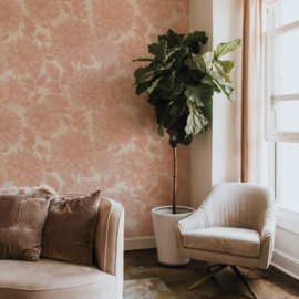 Bloemen Behang Vintage | Dahlia Dreams - Blush Pink
