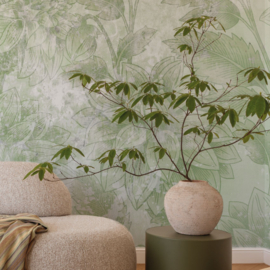 Bloemen Behang Vintage | Dahlia Dawn - Olive