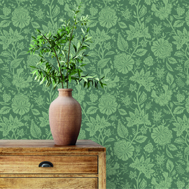 Behang Carved Floral - Green