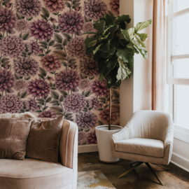 Bloemen Behang Vintage | Dahlia Dreams - Fuchsia Blush