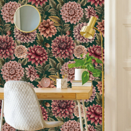 Bloemen Behang Vintage | Dahlia Dreams - Black Forrest
