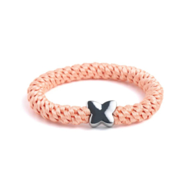 Elastiek/armband | Peach silver butterfly