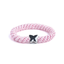 Elastiek/armband | Baby pink silver butterfly