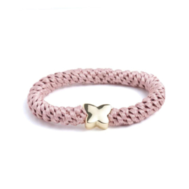 Elastiek/armband | Old Pink Golden Butterfly