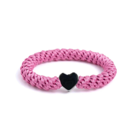 Elastiek/armband | Pink silver heart