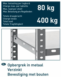 Practo Home - Opbergrek - metaal - Metal Rack galva - Multifunctioneel - 180 x 90 x 40 cm - 5 x 80kg