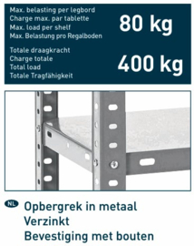 METALEN OPBERGREK 180x90x30 5 LEGBORDEN GALVA