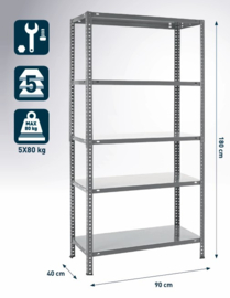 Practo Home - Opbergrek - metaal - Metal Rack galva - Multifunctioneel - 180 x 90 x 40 cm - 5 x 80kg