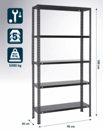 METALEN - OPBERGREK - 180x90x30 - 5 LEGBORDEN - ZWART