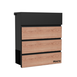 Practo Garden - Brievenbus - Wandbrievenbus - Cannes  - Met krantenhouder - Krantenhouder - Zwart Met Houtlook