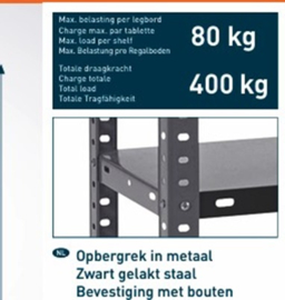METALEN - OPBERGREK - 180x90x30 - 5 LEGBORDEN - ZWART