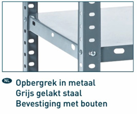 Practo - Metalen Opbergrek - 180x90x40 - 5 Legborden - Grijs